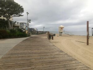 South end of Main Beach on rainy morning